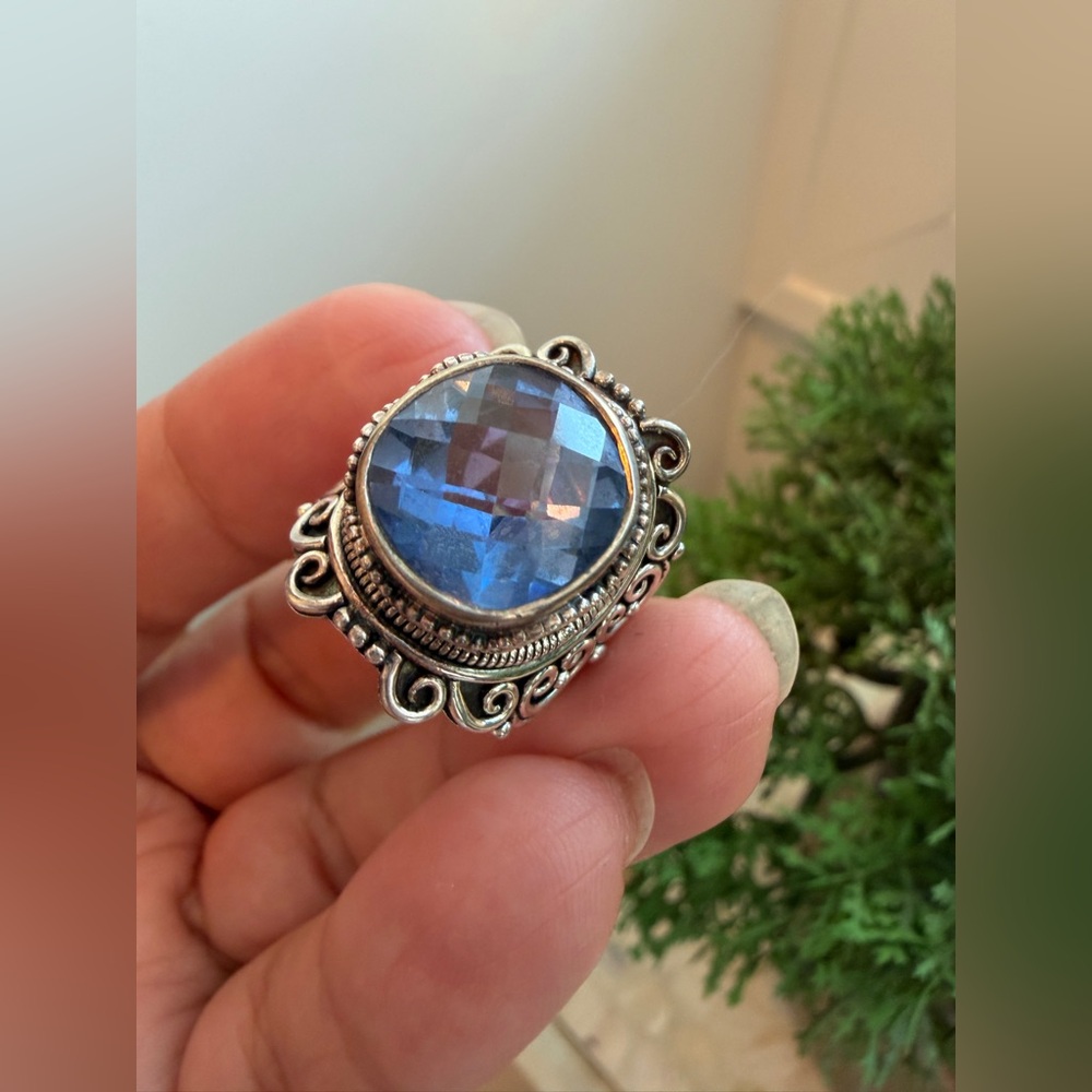 robert manse sterling silver london Blue topaz Filigree Ring size 6 - Picture 6 of 9